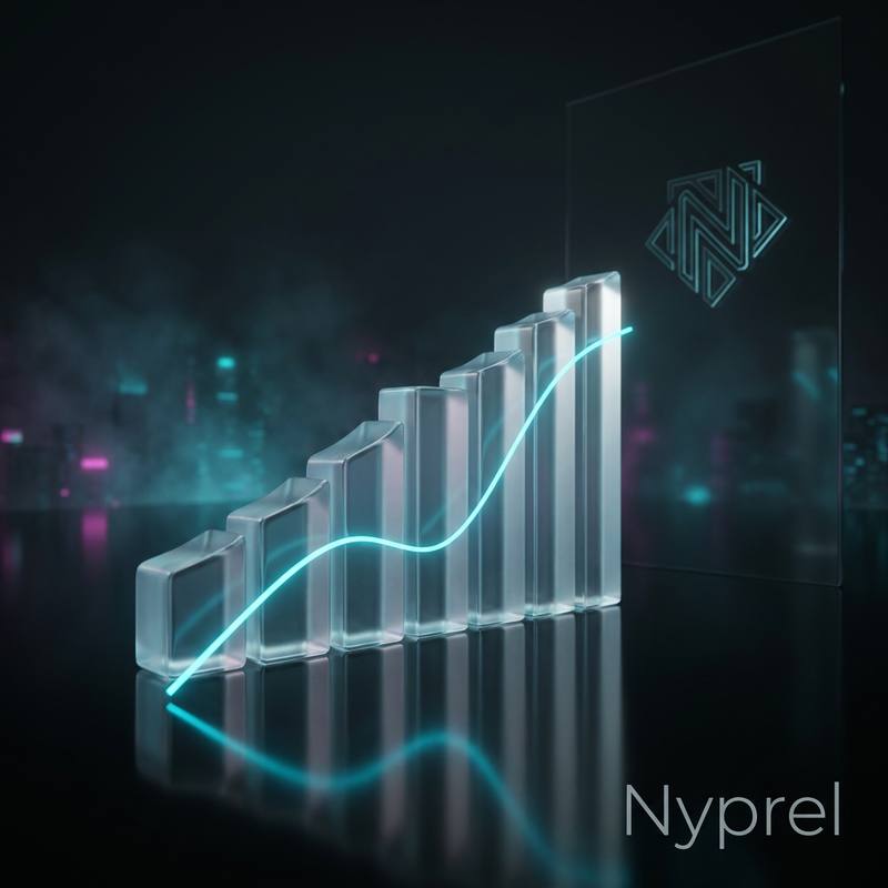 A Nyprel performance report showing a rising equity curve above a monthly returns histogram